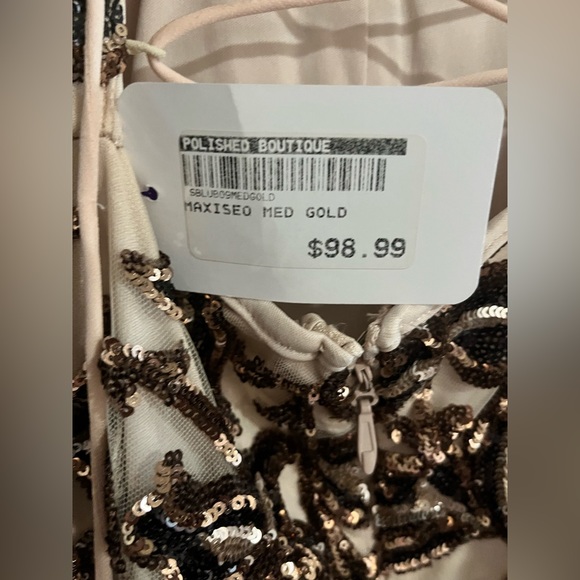 Beautiful nude, gold, brown sequin dress. Half zip up, lace up back. - Picture 7 of 8